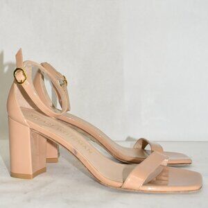 $500 Stuart Weitzman Nudistcurve 75 Nude Patent Leather Block Heels 9 us